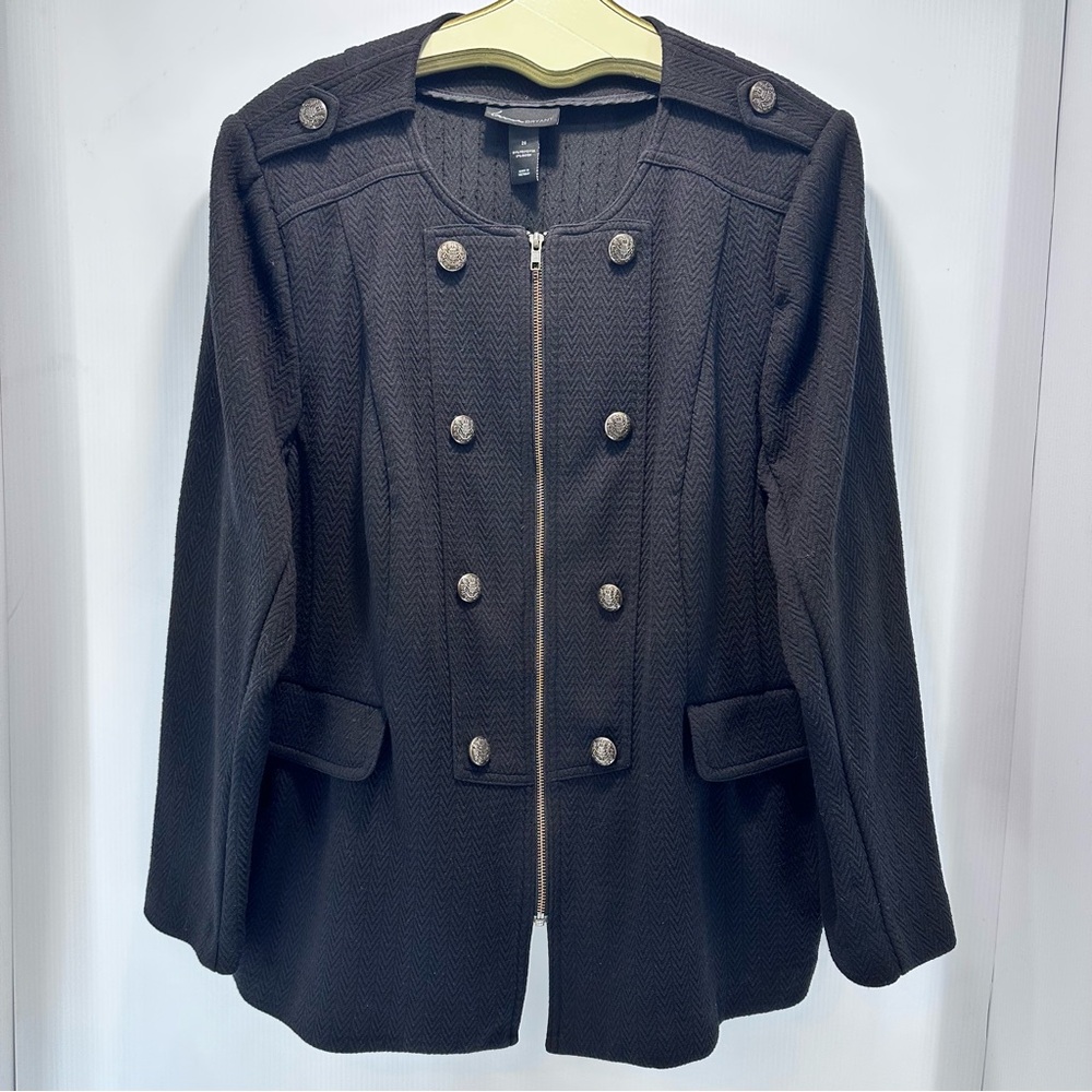 Lane Bryant Jacket Women’s 28 Full Zip Double Breasted Military Peplum Black